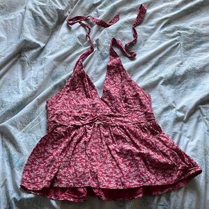 Red Floral Halter Top